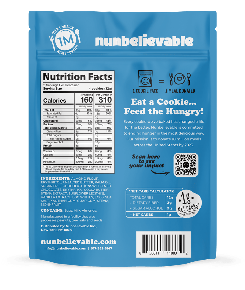 Nunbelievable 6-Pack Chocolate Chip Cookies (Low Carb, No Sugar Added, Gluten Free)