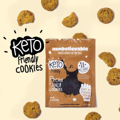 Nunbelievable Low Carb Keto Cookies Pecan Sandy, Keto Snacks Zero Carb Healthy Cookies, Sugar Free 3.4oz Low Carb Snacks Ideal For Weight Loss Or Diabetic Diet - Gluten Free, Grain Free, Non GMO, No Artificial Flavors